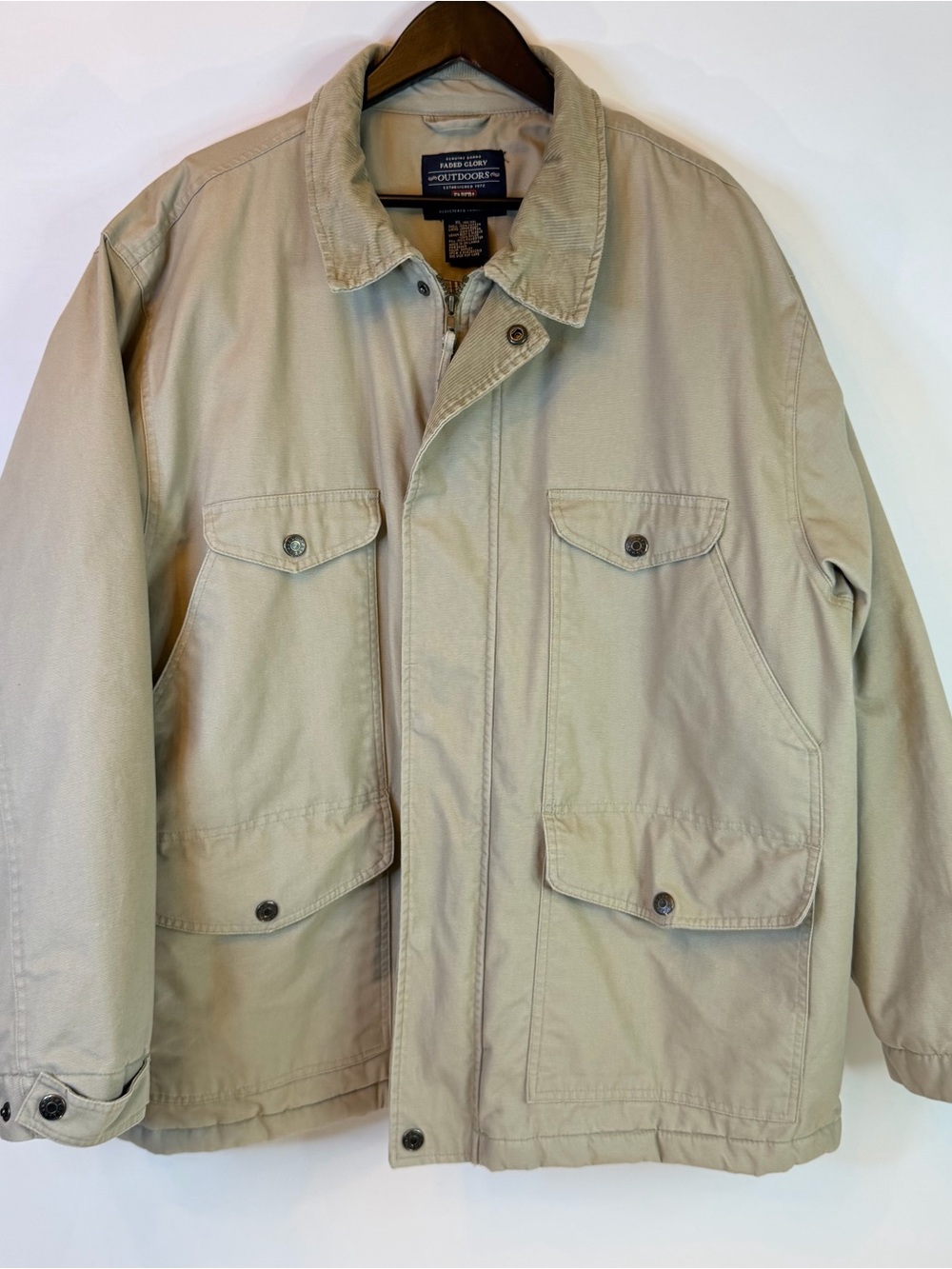 Faded Glory Outdoors Beige Chore Coat Mens XL Lined Flannel Quilted Workwear